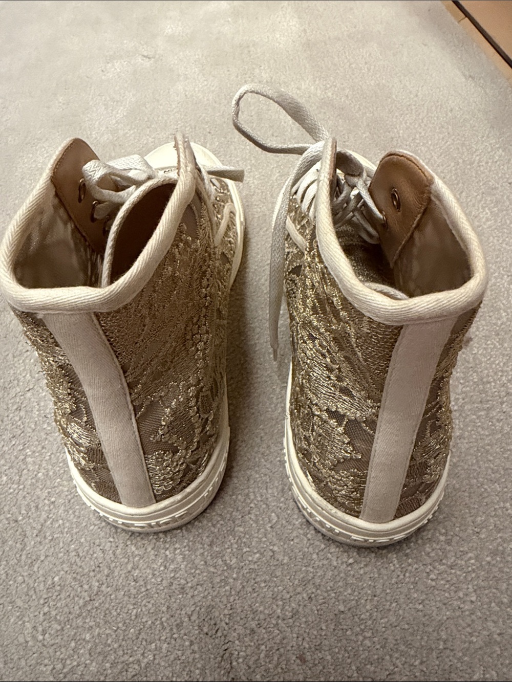 Dior Beige and White High-Top Logo Sneakers - Picture 3 of 4
